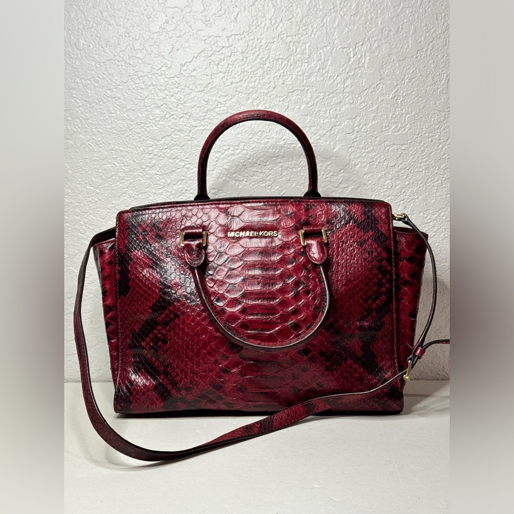 Michael Kors Cinnabar Anaconda Selma Large Leather Satchel /Detachable Strap